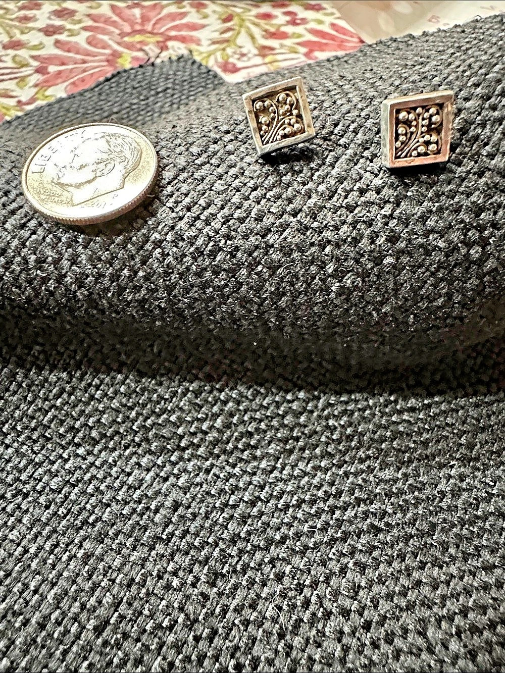 Lois Hill .925 Silver Square caviar Beaded Stud Earrings